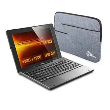 CSL Panther Tab HD USB 3.1 inkl. Windows 10 Home – 10.1 Zoll (25,6cm) Tablet, Intel QuadCore CPU 4x 1,84 GHz, 2GB RAM, 64GB SSD, Tastatur-Dock, Tasche, 128GB microSD Card