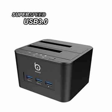 Dual Bay Festplatten,Techkoo Dual Bay Festplatten Docking Station mit 3Ports USB 3.0 Hub, mit Netzteil Adapter, SATA 2,5/ 3,5Zoll HDD SSD SATA Festplatten