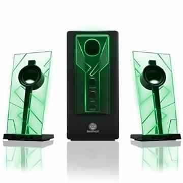 GOgroove Gaming Satelliten Lautsprecher Set / Stereo 2.1 Lautsprecher System Subwoofer für PC Spiele wie Minecraft Sims 4 Battlefield Ghost Recon usw