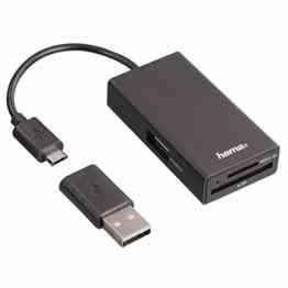 Hama OTG USB 2.0 Hub und Kartenleser (geeignet für Smartphone/Tablet/Notebook/PC, Windows 10 kompatibel) schwarz