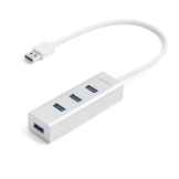JSVER USB 3.0 Hub 4 Port in Unibody Aluminium Silber mit eingebautem Kabel (30cm) für Mac, iMac, MacBook und PC
