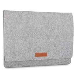 KANVASA Filz Laptoptasche 15 / 15,6 Zoll Grau – Premium Laptop Sleeve Laptophülle mit braunem Leder – Tasche für Notebook Ultrabook von ASUS Acer Lenovo HP Dell uvm. – Edle Leder Filztasche