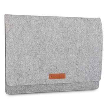 KANVASA Filz Laptoptasche 15 / 15,6 Zoll Grau – Premium Laptop Sleeve Laptophülle mit braunem Leder – Tasche für Notebook Ultrabook von ASUS Acer Lenovo HP Dell uvm. – Edle Leder Filztasche