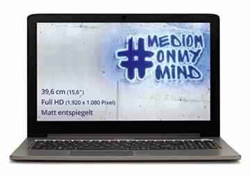 Medion Akoya MD99576 S6417 39,6 cm (15,6 Zoll) Full HD Notebook (Intel Core M-5Y31 Prozessor, 256GB SDD Festplatte, 8GB RAM Arbeitsspeicher, Windows 10 Home) titan-bronze