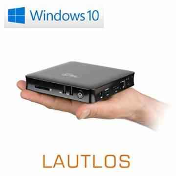 Mini PC – lautlose CSL Narrow Box 4K / Win 10 schwarz – Silent-PC mit Intel QuadCore CPU 1920MHz, 32GB SSD, Intel HD, WLAN, USB 3.1, HDMI, SD, Bluetooth, Windows 10
