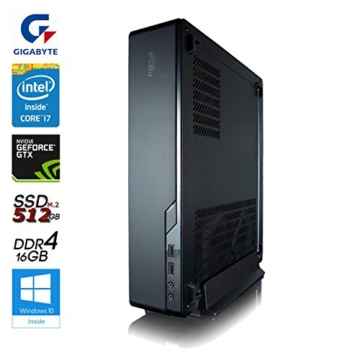 SNOGARD Ultra Mini Gaming PC incl. Windows 10 | Intel Core i7-7700 Kaby Lake, 8GB Nvidia GeForce GTX 1080, 16GB DDR4 RAM, 512GB M2 SSD • Slim Desktop Komplett System | Mega Power PC im Konsolen Format