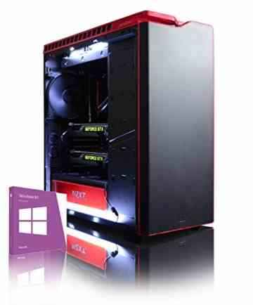 VIBOX legend 7 Gaming PC mit Spiel War Thunder, 4.4 GHz Intel i7 Quad Core Prozessor, 2 x nVidia GeForce GTX 980 Ti SLI-Grafik, 240 GB SSD, 3TB Festplatte, 16 GB RAM, Case NZXT H440, Schwarz/Rot