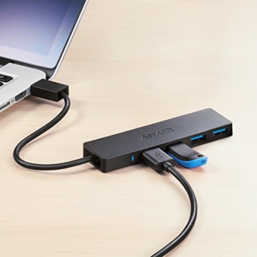 Anker Ultra Slim Extra Leicht 4-Port USB 3.0 Datenhub für Apple MacBook, MacBook Air, MacBook Pro, Mac Mini, iMac, MacPro, Windows Laptops und Ultrabooks, sowie PCs und weiteren USB 3.0 kompatiblen Geräten (Schwarz) -