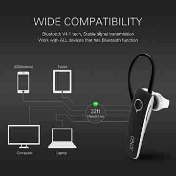 Bluetooth Headset, JoyGo Universal Bluetooth Headset Schnurlose einseitiges Ohrhörer in-Ear Kopfhörer mit Mikrofon für iPhone, Samsung, LG, PC Laptop und anderen Bluetooth-Gerät -JH01 -