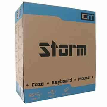 CiT Storm ATX Fall 1 x 12 cm Blue LED Lüfter vorne Plus Tastatur/Maus-Set, weiß -