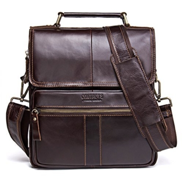 Contacts Echtes Leder Männer Messenger Crossbody Schultertasche Reise Handtasche Dunkler Kaffee -