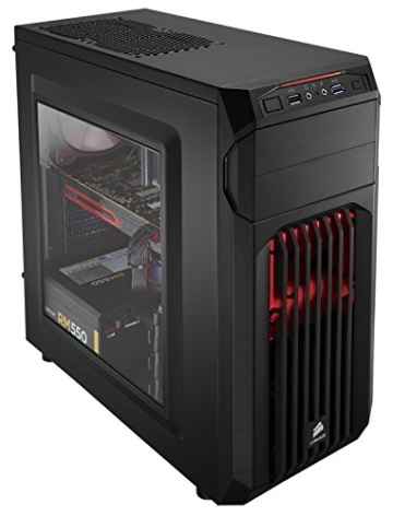 Corsair CC-9011050-WW Carbide Series Gaming PC-Gehäuse (Spec-01, Seitenfenster, Mid-Tower ATX) schwarz mit rotem LED Lüfter -
