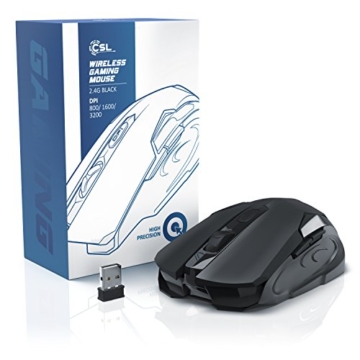 CSL – 2,4G Wireless Mouse Optical | kabellose optische Maus ( Funk ) | 3200 dpi Abtastrate | High Precision / High Grip / ergonomisches Design | optischer Sensor | 5 Tasten | schwarz -