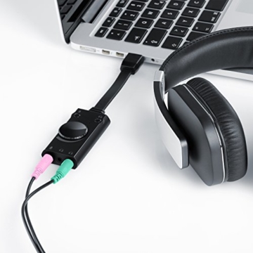 CSL – USB mini Soundkarte extern | Virtuelles Surround | für Computer, Notebook, Tablet-PC, Macbook | Plug & Play | Windows 10-kompatibel | schwarz -