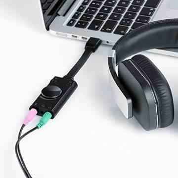 CSL – USB mini Soundkarte extern | Virtuelles Surround | für Computer, Notebook, Tablet-PC, Macbook | Plug & Play | Windows 10-kompatibel | schwarz -