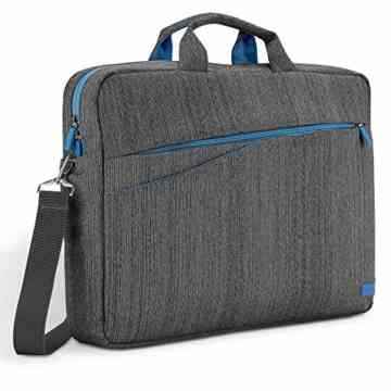 deleyCON Notebooktasche für Notebook / Laptop bis 17″ (43,2cm) – Tasche/Hülle aus Leinen mit Zubehörfächern und verstärkten Polsterwänden – grau/blau