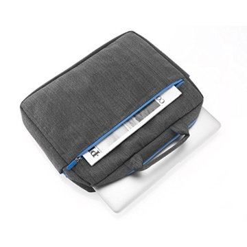 deleyCON Notebooktasche für Notebook / Laptop bis 17″ (43,2cm) – Tasche/Hülle aus Leinen mit Zubehörfächern und verstärkten Polsterwänden – grau/blau -