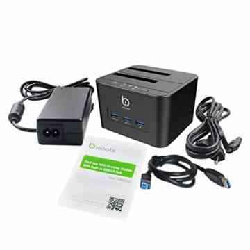 Dual Bay Festplatten,Techkoo Dual Bay Festplatten Docking Station mit 3Ports USB 3.0 Hub, mit Netzteil Adapter, SATA 2,5/ 3,5Zoll HDD SSD SATA Festplatten -