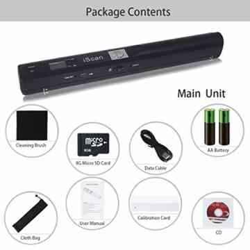 FLAGPOWER Handscanner Portable Scanner 900DPI Auflösung Dokumentenscanner A4 Scanner Visitenkartenscanner Portable Scanner tragbarer Mobile Wireless Scanner 900DPI (Schwarz) + 8G Micro SD Karte + 2 Stück AA Akkus -