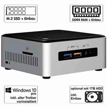 forceNUC | Intel-NUC6i5SYH | Intel Core i5-6260U | 8GB DDR4 | 256 GB SSD M.2 + 1TB HDD | Intel Iris Pro 540 Grafik | 7.1 Sound-Gigabit | LAN | Windows 10 Pro | Mini-PC | VESA-Monitor-Halterung