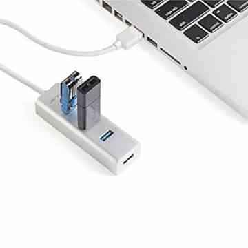 JSVER USB 3.0 Hub 4 Port in Unibody Aluminium Silber mit eingebautem Kabel (30cm) für Mac, iMac, MacBook und PC -