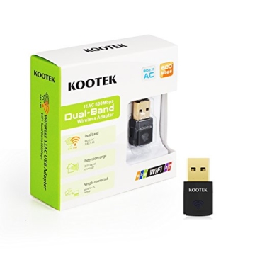 Kootek WLAN Stick 600Mbps Dual Band 2.4GHz / 5GHz Wifi Dongle USB Wireless Adapter für Windows XP / 7/ 8 / 8.1 / 10 / Mac OS (schwarz) -