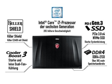 MSI GE72-6QD161 43,9 cm (17,3 Zoll) Notebook (Intel Core i7 -6700HQ (Skylake), 16GB RAM, 1TB HDD, NVIDIA Geforce GTX 960M, Win 10 Home) schwarz -