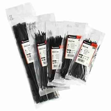 Profi Kabelbinder Set 500 Stk., Schwarz, 100x 98 / 135 / 160 / 200 / 290 mm, Halogenfrei, Polyamid 6.6, CE -