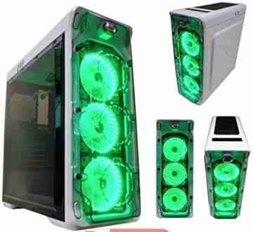 rgdigital – Case cortek Ghost weiß ATX 2.0 3 x Fan Lüfter 30 LED Grün Green inklusive ghostn USB 3.0 Gaming bis 8 Lüfter Nachrüstung, Käfig für Liquid Cooler