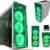 rgdigital – Case cortek Ghost weiß ATX 2.0 3 x Fan Lüfter 30 LED Grün Green inklusive ghostn USB 3.0 Gaming bis 8 Lüfter Nachrüstung, Käfig für Liquid Cooler