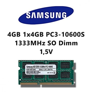 Samsung 4GB (1x 4GB) DDR3 1333MHz (PC3 10600S) SO Dimm Notebook Laptop Arbeitsspeicher RAM Memory -