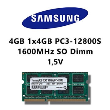 Samsung 4GB (1x 4GB) DDR3 1600MHz (PC3 12800S) SO Dimm Notebook Laptop Arbeitsspeicher RAM Memory -