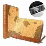 se7enline Premium Qualität Braun PU Leder Buch Clip auf Fall für Apple MacBook, mit transparente Tastaturabdeckung Macbook Pro Retina 13 inch Model A1502 / A1425 .Brown Map Pattern