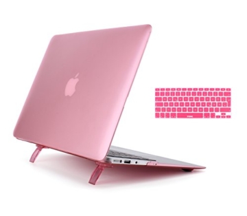 STONG Matte Gummierte Harte Schutzhülle mit Kickstand Ständer für Macbook Air 13 Hülle Cover Tasche Silicon Case Shell Hard Plastik mattiert SchutzTasche + tpu Tastatur-Schutzfolie(Rosa,MacBook Air 13 A1369 / A1466) -