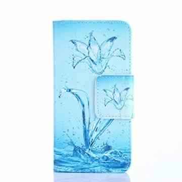 Uming® Retro Druck Pattern PU Kasten Hülle für HTC M8 NoteBook Hinweis-Buch-Art Gewebe Material Hit Farbe Stitching Nails Pin Sew Flip Holster mit Ständer Halter Stander Hand Free Credit Card Slot Geldbörse Haspe Magnet Magnetverschluss Buckle Shell Schutz mobile Handy-Fall-Abdeckung Case Cover Bag + 1 x Anti-Staub-Stecker – Blue Water Flower -