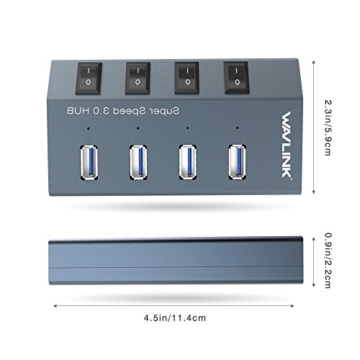 Wavlink Aluminum 4-Port USB 3.0 Hub mit Unabhängige Schalter und Schnellladung für Apple MacBook, MacBook Air, MacBook Pro, Mac Mini, iMac, MacPro, Windows Laptops und Ultrabooks, sowie PCs und weiteren USB 3.0 kompatiblen Geräten (80cm Verlängerungskabel) -