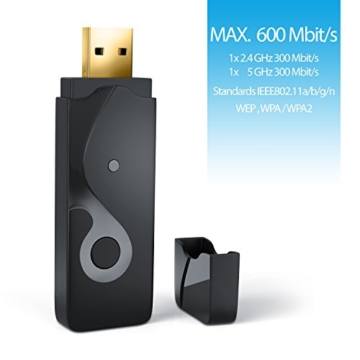 WLAN DUAL BAND Stick / WiFi Adapter | 300 Mbps auf 2,4GHz und 300 Mbps auf 5GHz Frequenz) | WPS Knopf | Modell 2015 | IEEE 802.11n fähig | Windows 10 fähig -